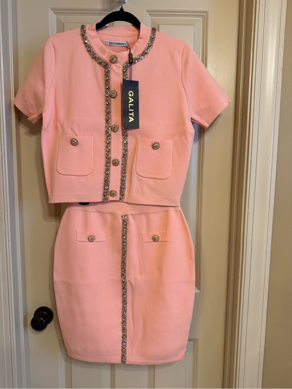 Galita Pink Embellished Two-Piece Skirt Set